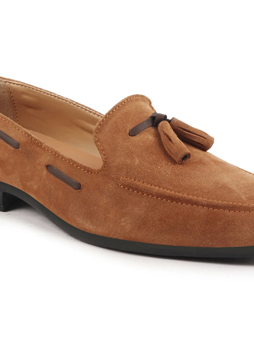 Men Tan Suede Leather Casual Tassel Loafer Shoes