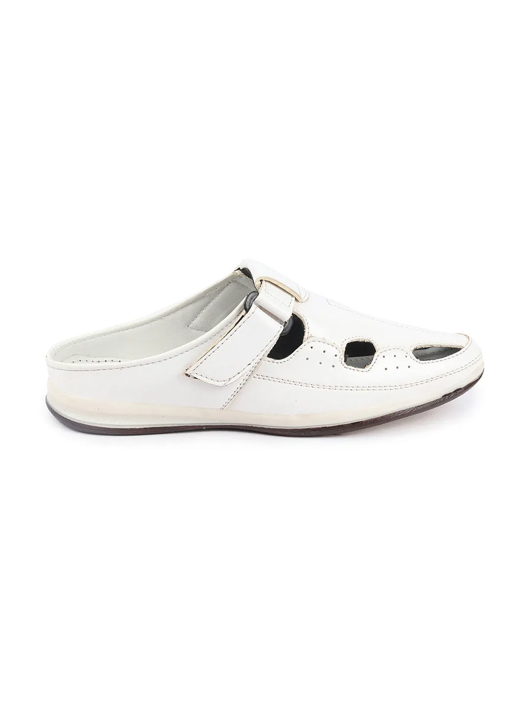 Men White Casual Back Open Perforated Day Long Comfort Slip On Sandals