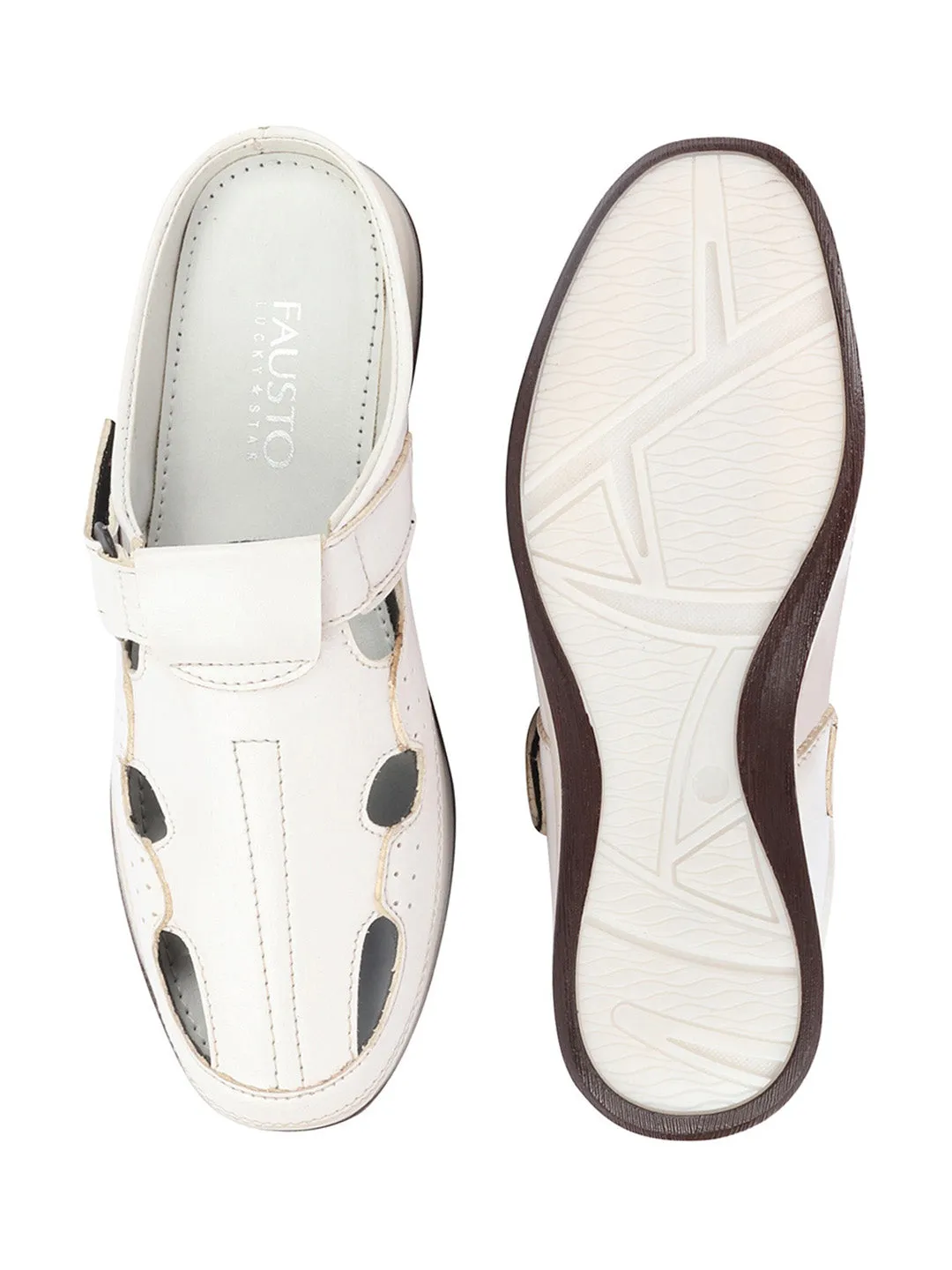 Men White Casual Back Open Perforated Day Long Comfort Slip On Sandals