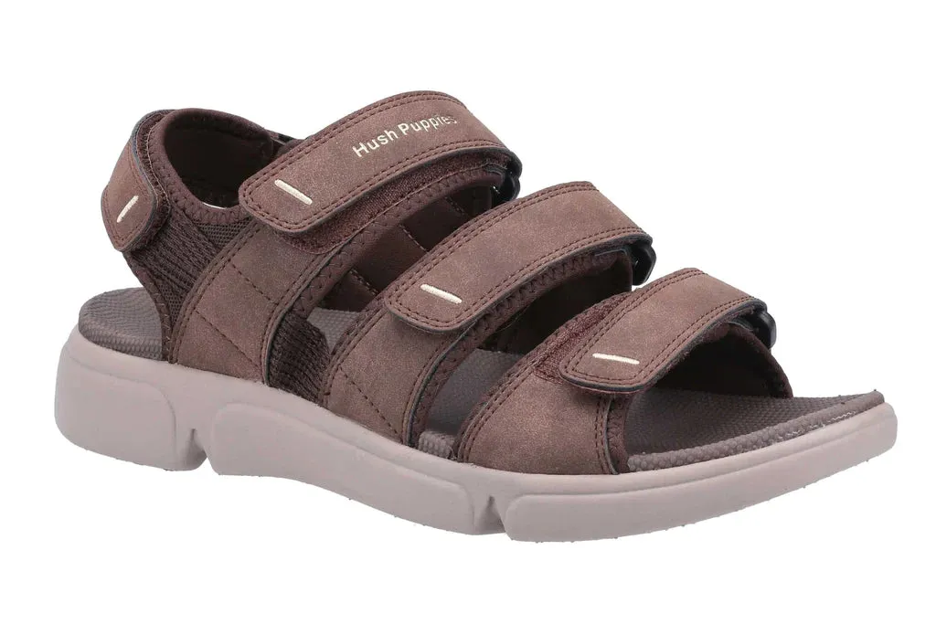 Mens Hush Puppies Walking Sandals Vegan Brown Hook & Loop Strap Raul