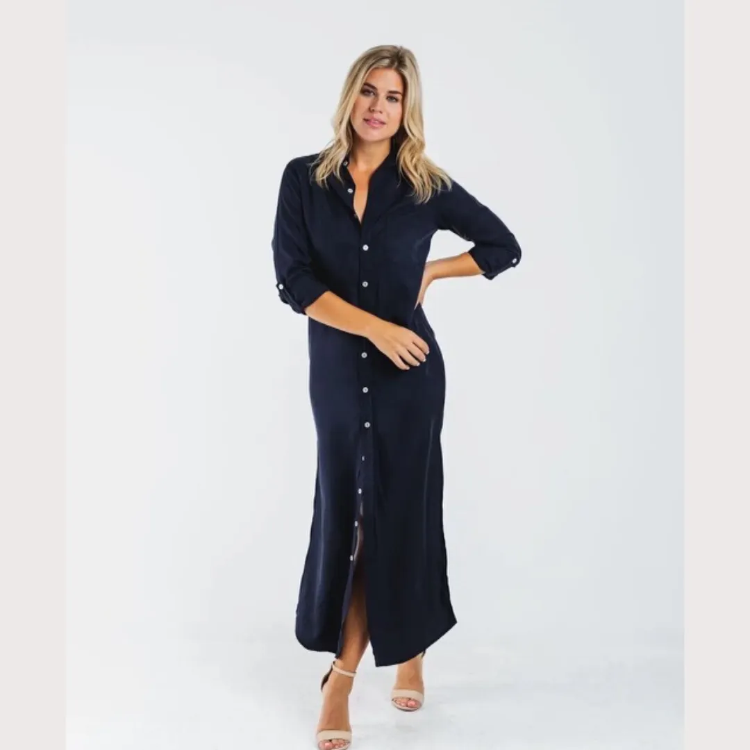 Navy Maxi Shirt Dress