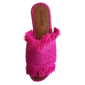 Raffia Fringe Slide (Hot Pink)