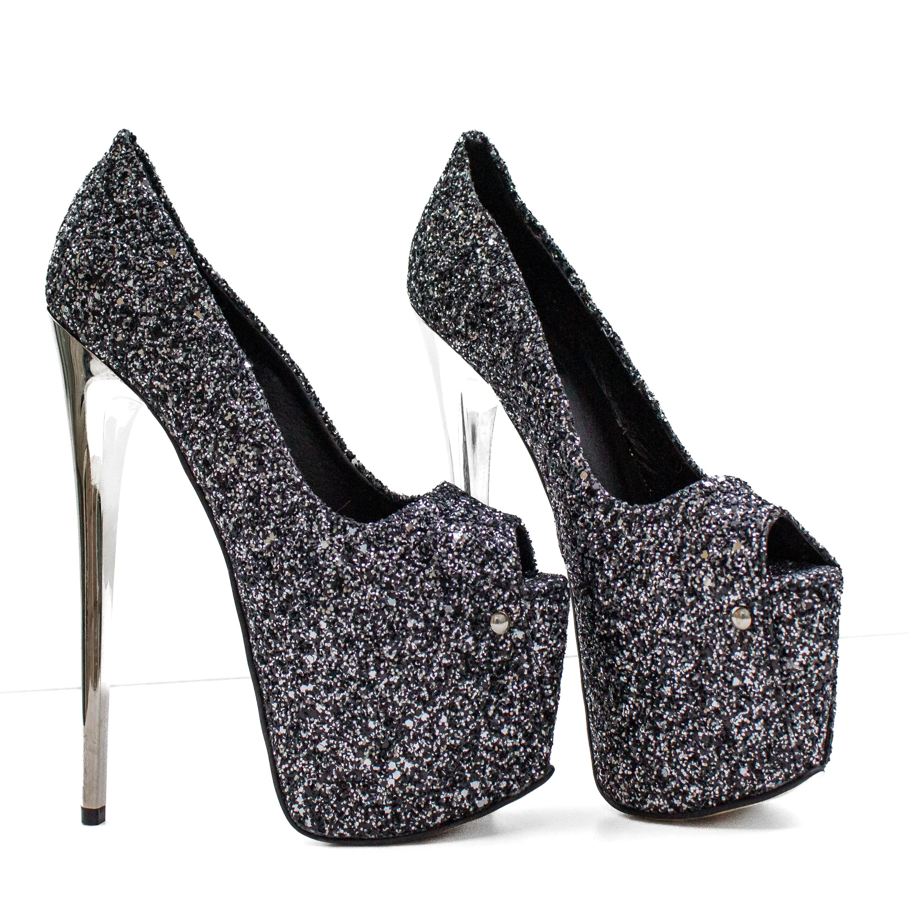 Silver Glitter Peep Toe Metallic Platform Heels