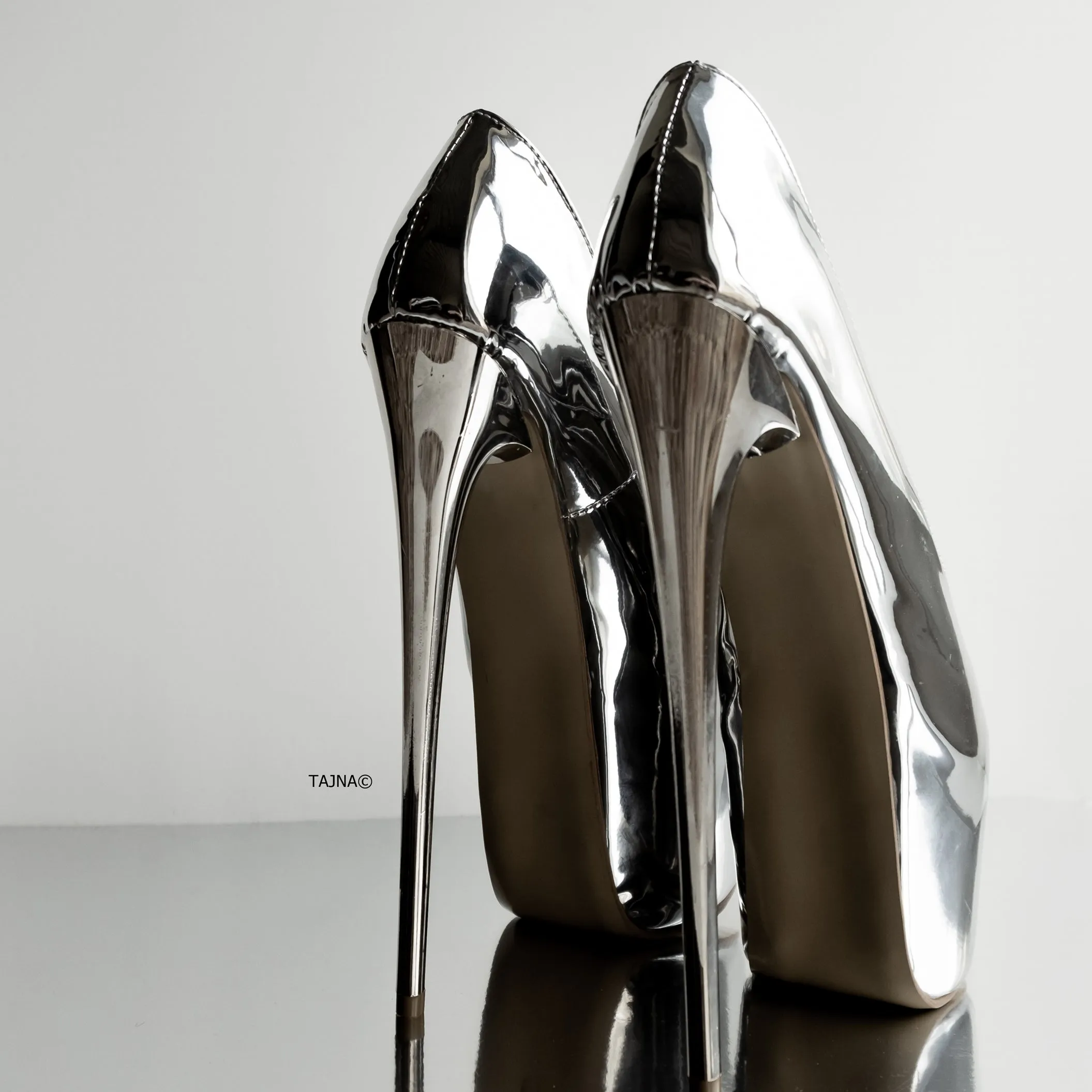 Silver Mirror Metallic Heel High Heel Pumps