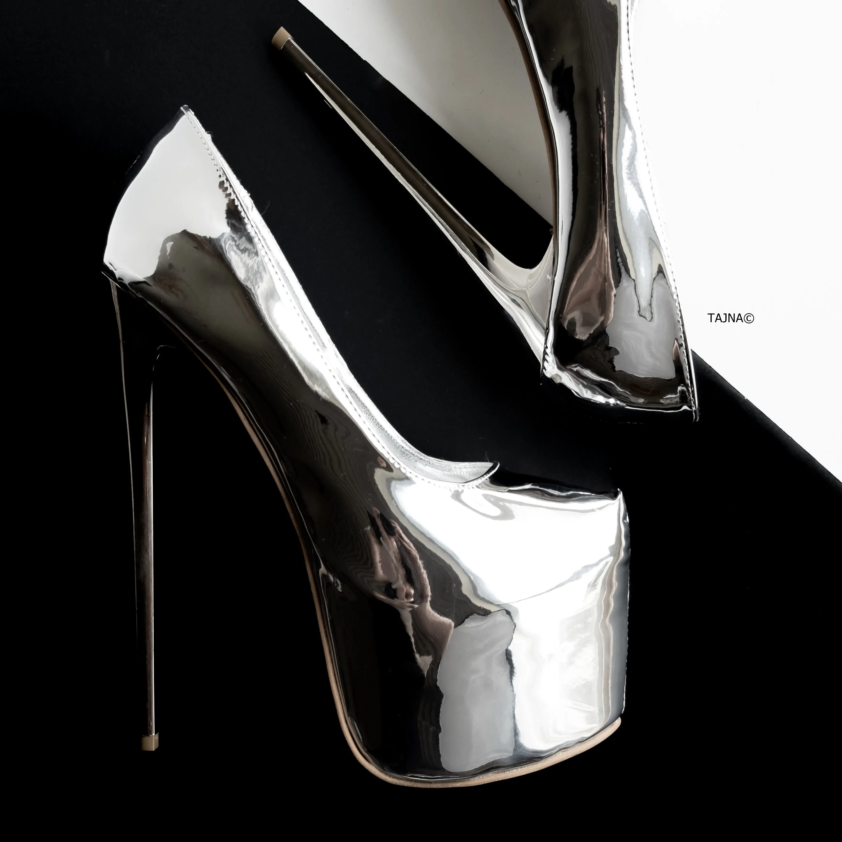 Silver Mirror Metallic Heel High Heel Pumps