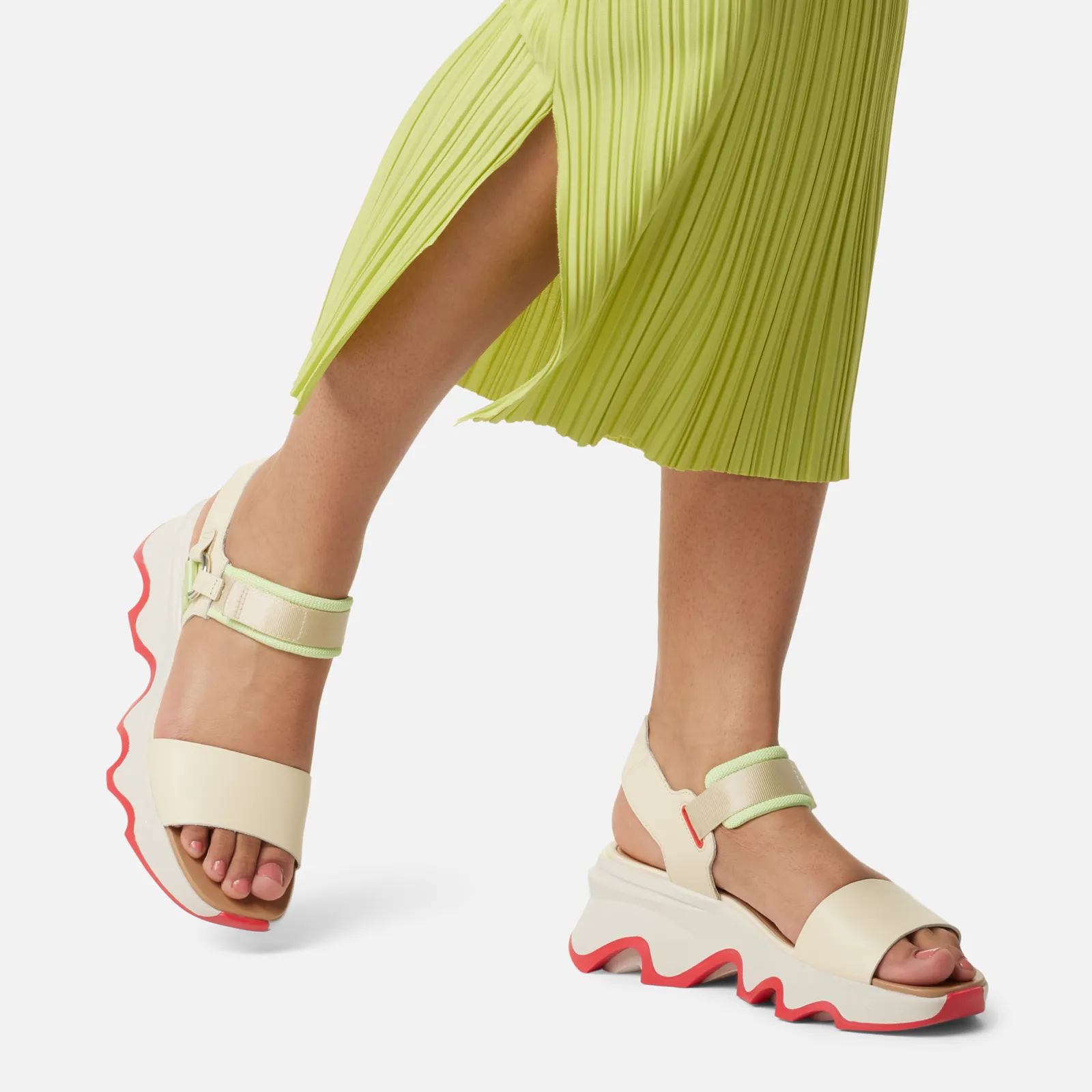 Sorel Kinetic Impact Y-Strap High Sandal (Women) - Honey White/Luminous Lime