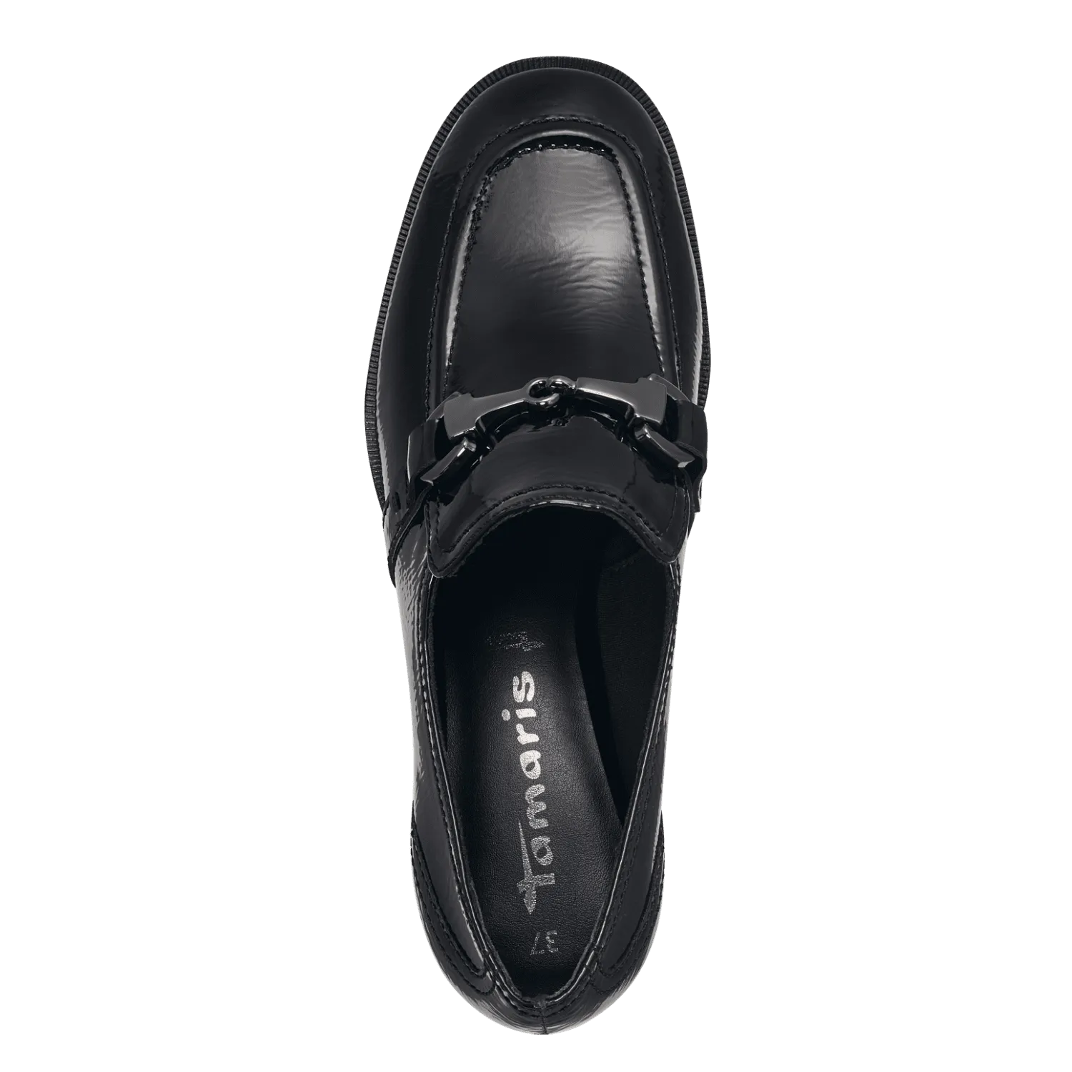 Tamaris Black Patent Heeled Loafers