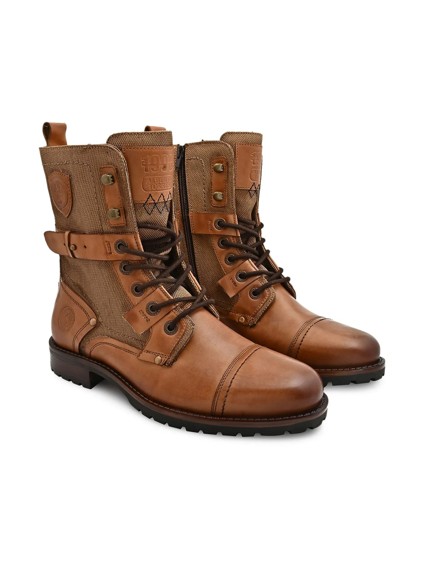 Tan Cap Toe Military Boots